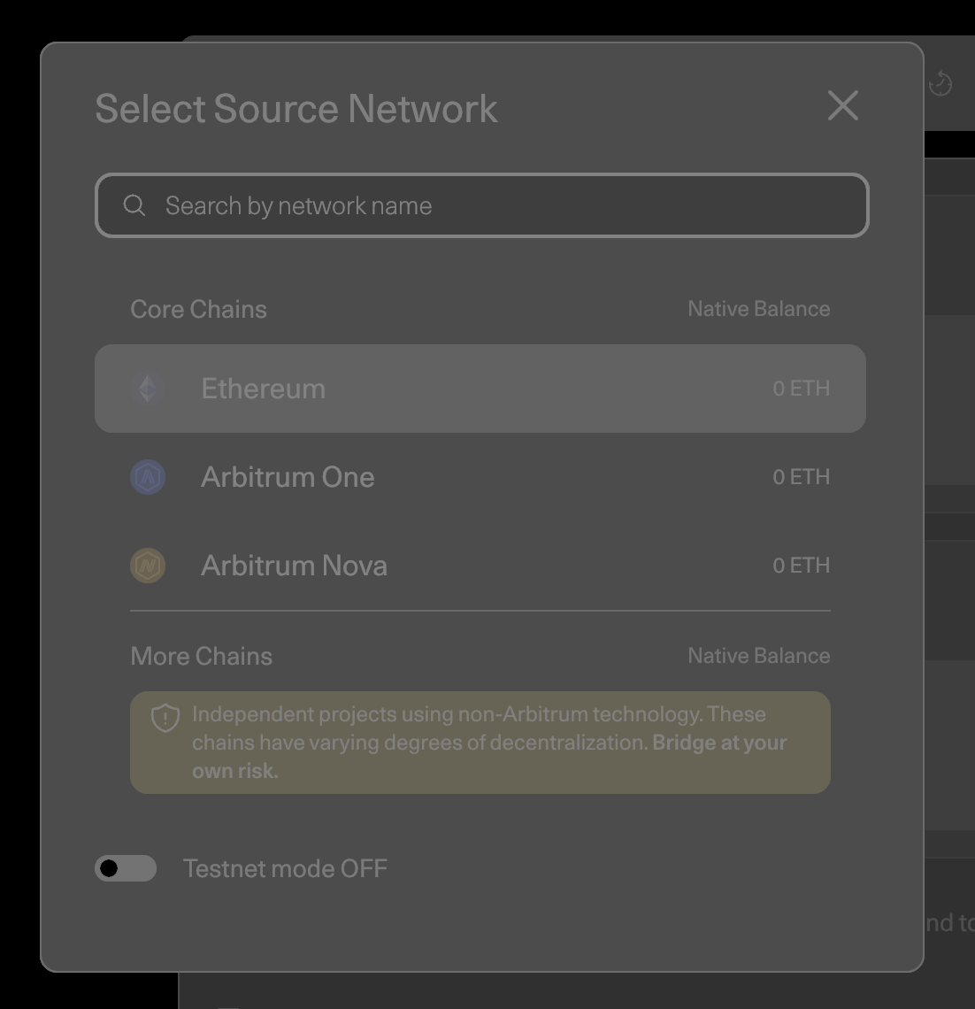 Select the token to bridge